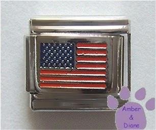 American Flag Italian Charm United States of America, silvertone