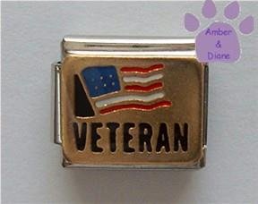 American Veteran Italian Charm with US Flag