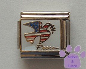 Dove of Peace American Flag Italian Charm with an olive branch
