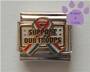 Support Our Troops Italian Charm Red White Blue Patriotic Ribbon