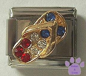 USA Flip Flop Italian Charm with Red, White and Blue Crystals