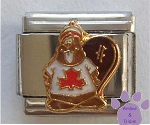 Canadian Beaver Italian Charm wearing a Shirt with a Maple Leaf
