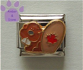 Canadian Beaver Italian Charm with a red Maple Leaf on its Tail