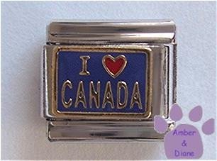 I Love CANADA Italian Charm Red Heart on Blue Background
