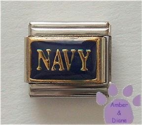 NAVY Italian Charm Goldtone on Navy blue background