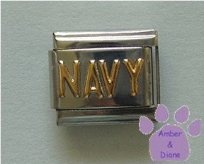 NAVY Italian Charm with Goldtone Lettering