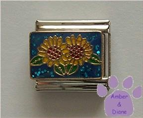 Sunflowers on blue glitter background Italian Charm "Adoration"