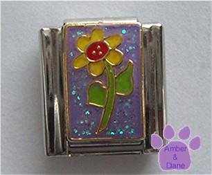 Yellow Daisy Italian Charm on Lavender Glitter Background