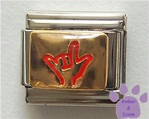 ASL I Love You Italian Charm American Sign Language red on gold