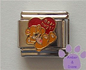 Bear Hugs Italian Charm Teddy Bear on a large red Heart