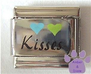 Hearts and Kisses Italian Charm on Silvertone Background