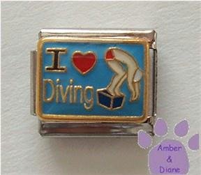 I Love (red heart) Diving Italian Charm Diver on Box