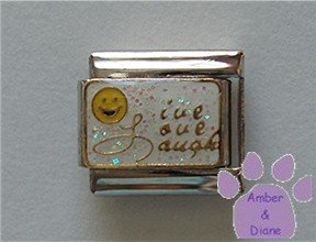 Live Love Laugh Smiley Face Italian charm gold on white glitter