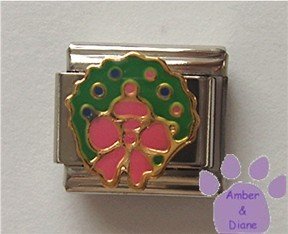 Christmas Wreath Italian Charm with a big pink bow