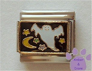 Ghost Flying in a Midnight Sky Italian Charm with Moon and Stars