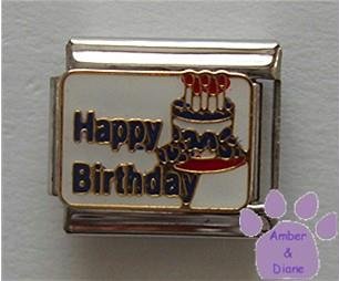 Happy Birthday with Cake Italian Charm with Candles