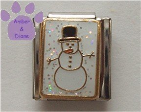 Snowman Italian Charm on a White Glitter Background