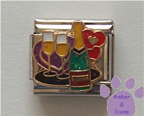 Tray of Champagne with Flutes Italian Charm red Hearts for Love