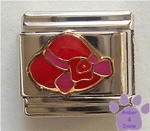 Gorgeous Red Hat Italian Charm with Pink Bow and Red Flower