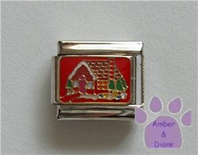 Gingerbread House Italian Charm on Christmas red