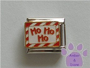 Ho Ho Ho Italian Charm with a candy cane striped border