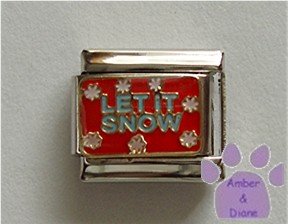 LET IT SNOW Italian Charm with white snowflakes on red