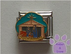 Nativity Scene Italian Charm Stable with gold tone Star above