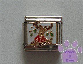 Reindeer Sitting in the Snow Italian Charm with Holly Leaves