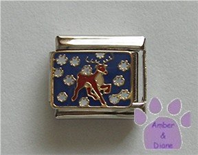 Reindeer Prancing in the Snow Italian Charm on dark blue