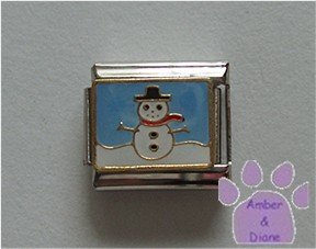 Snowman with a Black Hat and Red Scarf Italian Charm blue sky