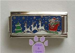 Santa in his Sleigh Super Link Italian Charm with Reindeer flyin
