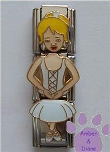 Ballerina Triple Link Italian Charm - Blond with White Tutu