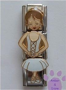 Ballerina Triple Link Italian Charm - Brunette with White Tutu