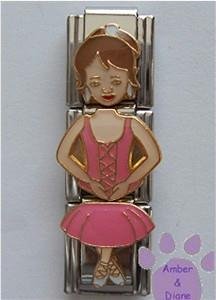 Ballerina Triple Link Italian Charm Pink - Brunette with Tutu