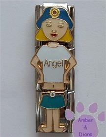 Little Girl "Angel" Triple Link Italian Charm with Blond Hair
