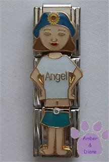 Little Girl "Angel" Triple Link Italian Charm with Brown Hair
