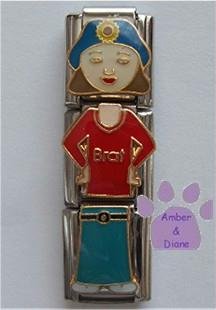 Little Girl "Brat "Triple Link Italian Charm with Brown Hair