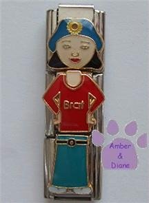 Little Girl "Brat" Triple Link Italian Charm with Black Hair