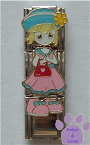 Little Girl Triple Link Italian Charm - pink dress and red purse