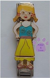 Quadruple Link Little Girl Italian Charm in pigtails