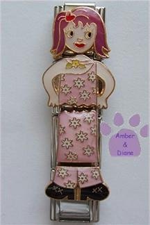 Quadruple Link Little Girl Italian Charm in pink flowered outfit