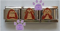 Three Monkeys Triple Link Italian Charm Speak, Hear, See No Evil