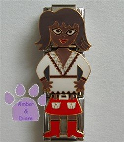 Triple Link Little Black Girl Italian Charm in white shirt