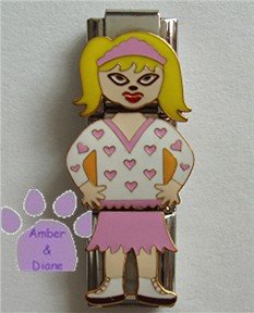 Triple Link Little Blond Girl Italian Charm in pink hearts top