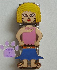 Triple Link Little Blond Girl Italian Charm in pink top and blue
