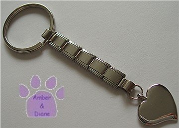 Shiny Silver tone HEART Italian Charm Key Chain with Key Ring