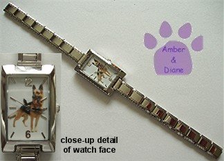 German Shepherd Dog Rectangular Italian Charm Silvertone Watch