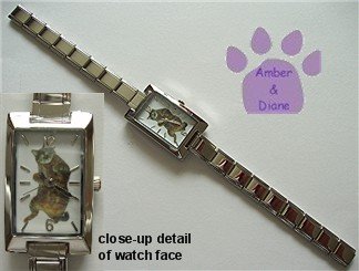Orange Tabby Cat Rectangular Italian Charm Silvertone Watch