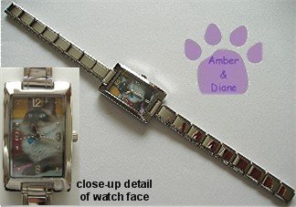Siamese or Himalayan Cat Rectangle Italian Charm Silvertone Watch