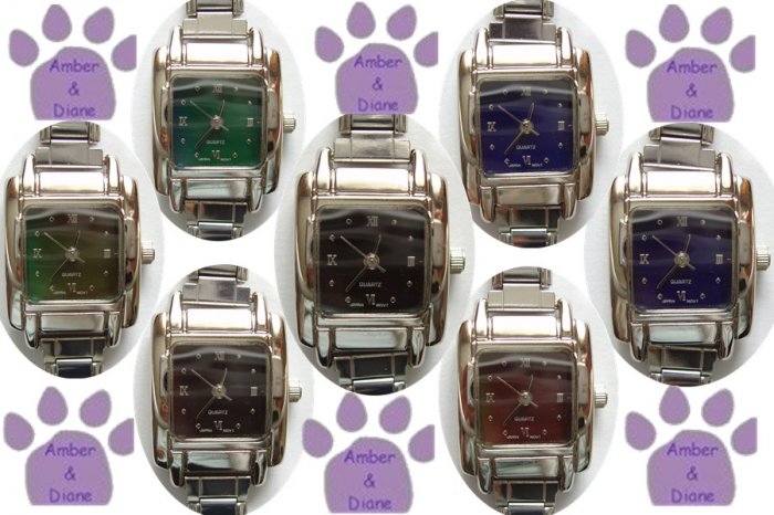 Color Changing Mood Italian Charm Watch SQUARE Silvertone